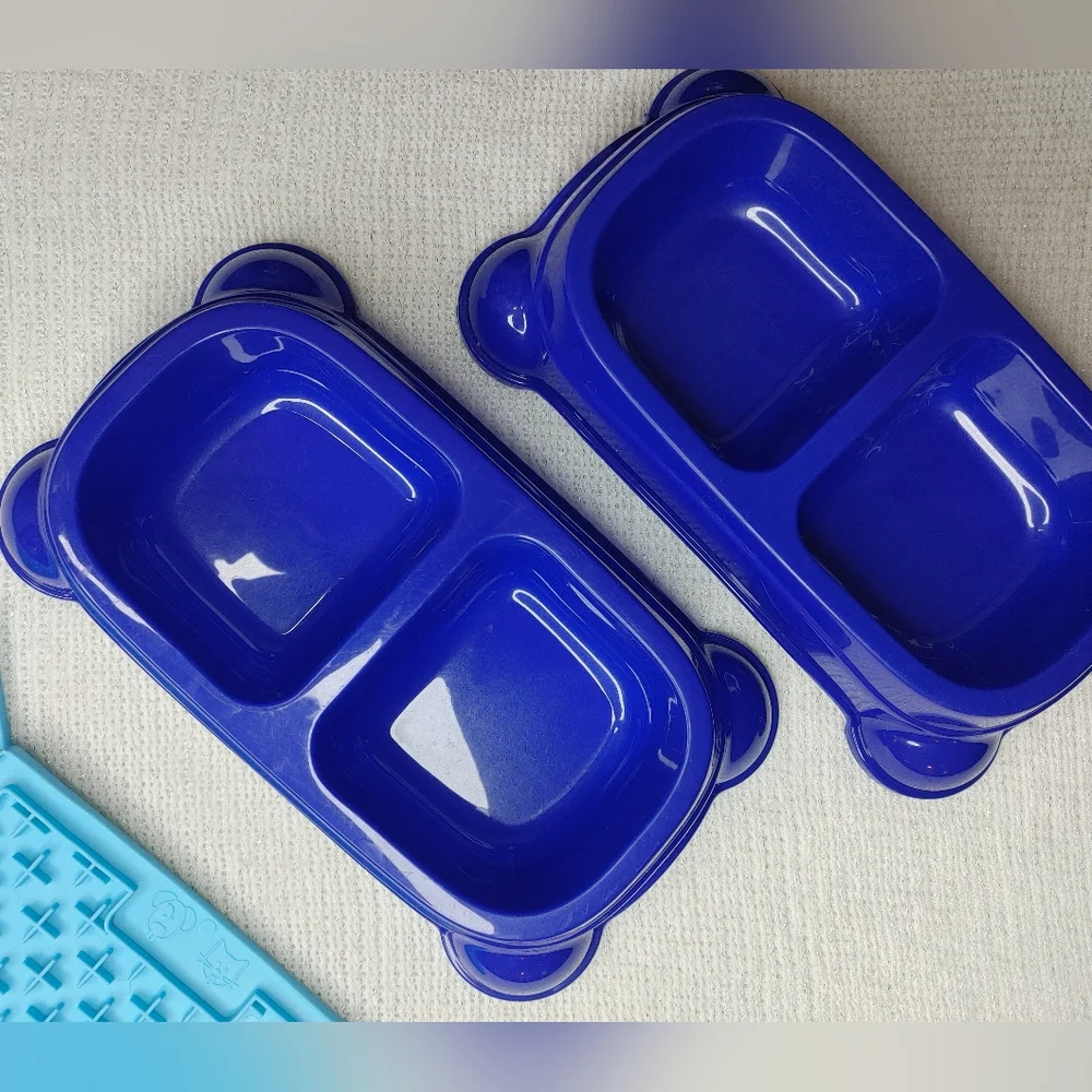 Double Pet Food Bowls & Silicone Slow Feeder Mat Bundle